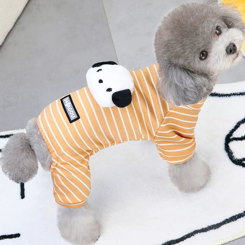 Striped Cat Dog Pijamas Hoodie Jumpsuit Winter Black Orange Pet Clothes For Small Dogs Bichon Long Sleeve Puppy Overalls Pajamas