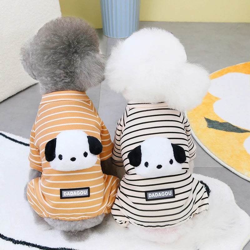Striped Cat Dog Pijamas Hoodie Jumpsuit Winter Black Orange Pet Clothes For Small Dogs Bichon Long Sleeve Puppy Overalls Pajamas