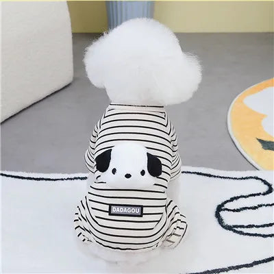 Striped Cat Dog Pijamas Hoodie Jumpsuit Winter Black Orange Pet Clothes For Small Dogs Bichon Long Sleeve Puppy Overalls Pajamas