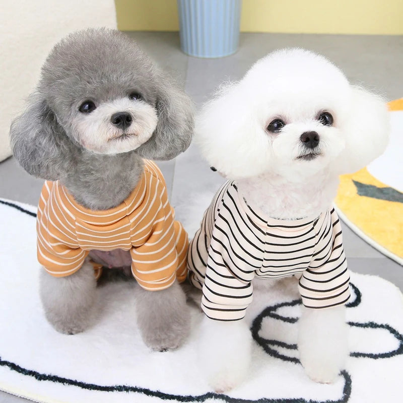 Striped Cat Dog Pijamas Hoodie Jumpsuit Winter Black Orange Pet Clothes For Small Dogs Bichon Long Sleeve Puppy Overalls Pajamas