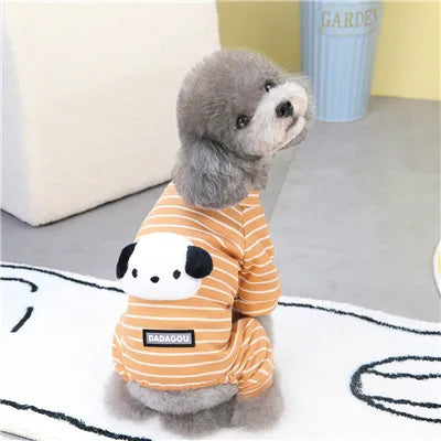 Striped Cat Dog Pijamas Hoodie Jumpsuit Winter Black Orange Pet Clothes For Small Dogs Bichon Long Sleeve Puppy Overalls Pajamas